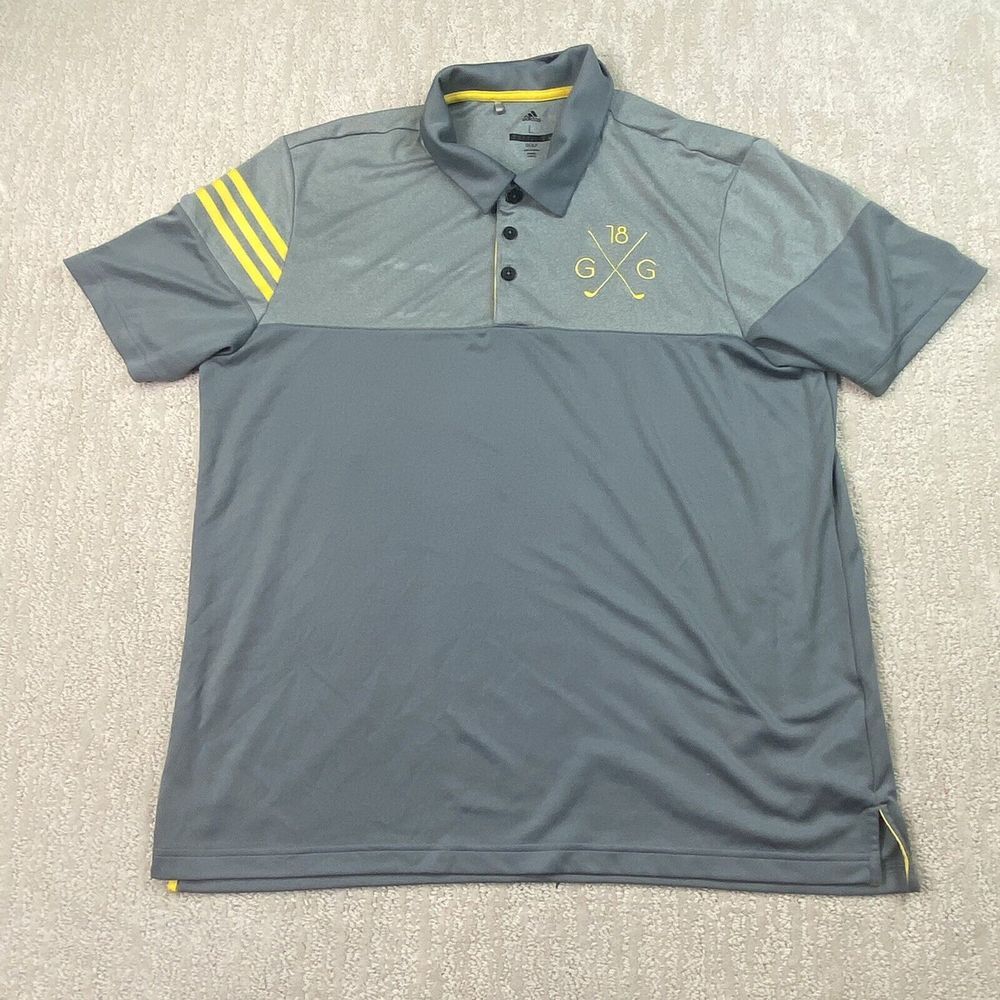 adidas polo Golf Shirt Large Gray Yellow Short Sleeves